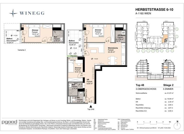 Wohnung zum Kauf - Erstbezug 413.800 € 3 Zimmer 62 m² 3. Geschoss Herbststraße 6-10 Wien 1160