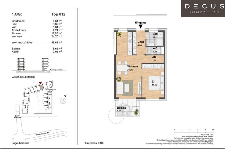 Wohnung zur Miete 547 € 2 Zimmer 48,6 m² 1. Geschoss frei ab 01.03.2026 Eggenberg Graz 8020