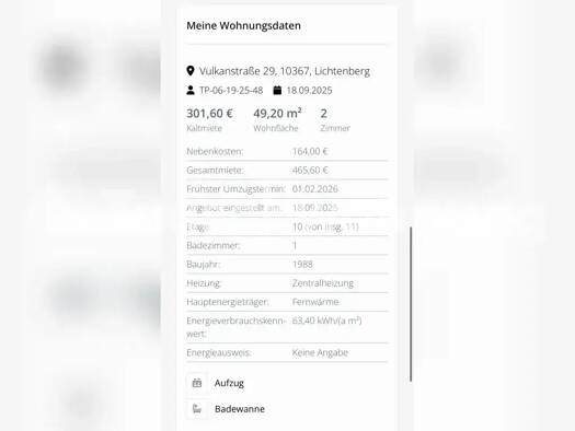 Wohnung zur Miete nur mit Wohnberechtigungsschein Tauschwohnung 301 € 2 Zimmer 49 m² 10. Geschoss Lichtenberg Berlin 10367