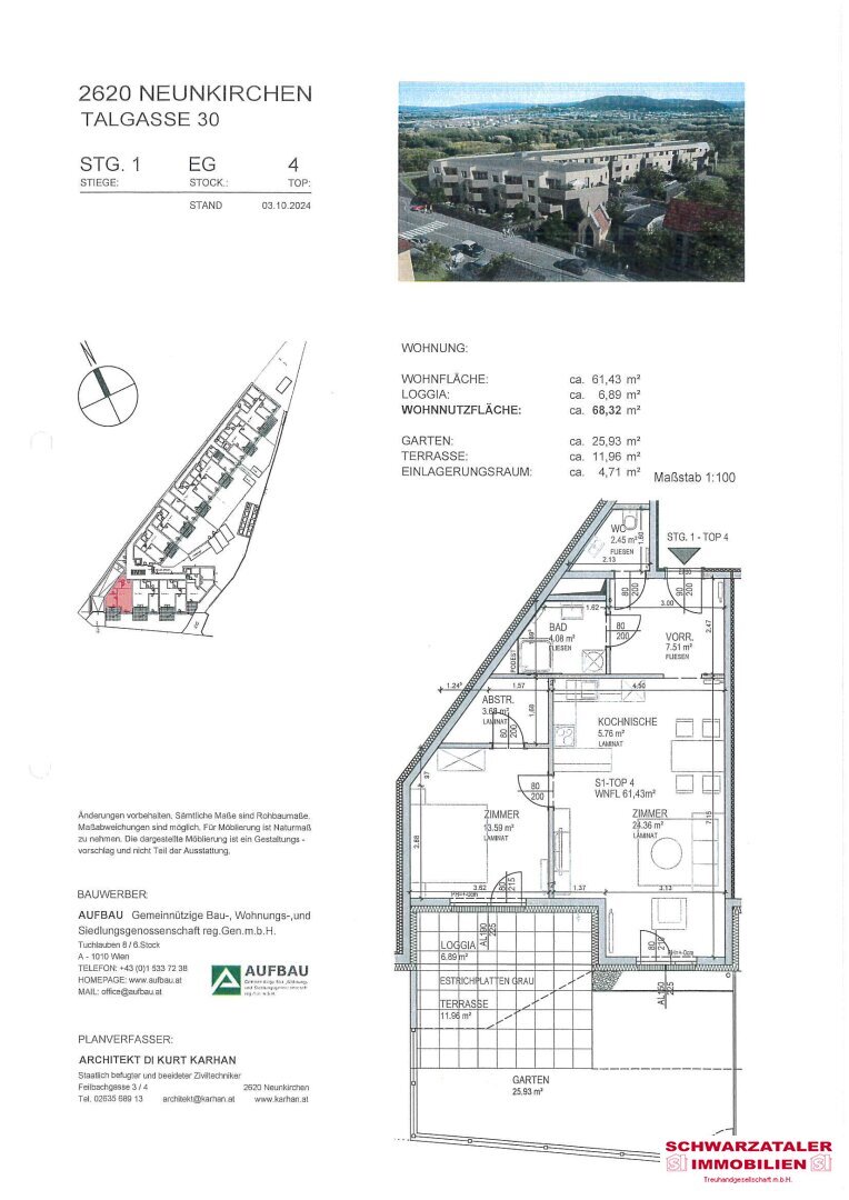 Wohnung zur Miete 773 € 2 Zimmer 61,4 m²<br/>Wohnfläche EG<br/>Geschoss 01.03.2025<br/>Verfügbarkeit Talgasse 30 Neunkirchen 2620