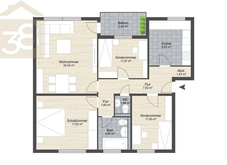 Wohnung zum Kauf 219.000 € 4 Zimmer 96 m² EG Weststadt Braunschweig 38120