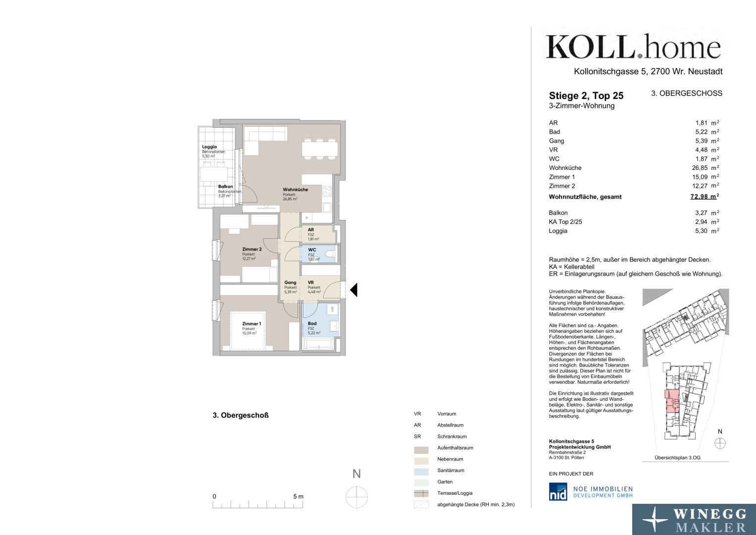 Wohnung zum Kauf provisionsfrei 345.000 € 3 Zimmer 73 m² 3. Geschoss Kollonitschgasse 5 Wiener Neustadt 2700