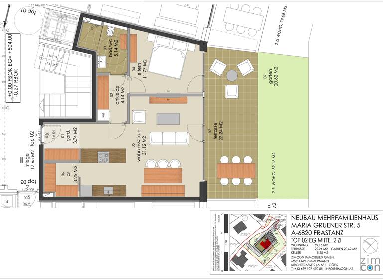 Terrassenwohnung zum Kauf - Erstbezug provisionsfrei als Kapitalanlage geeignet 462.500 € 2 Zimmer 58,9 m² Maria Grüner Straße 6 Frastanz 6820