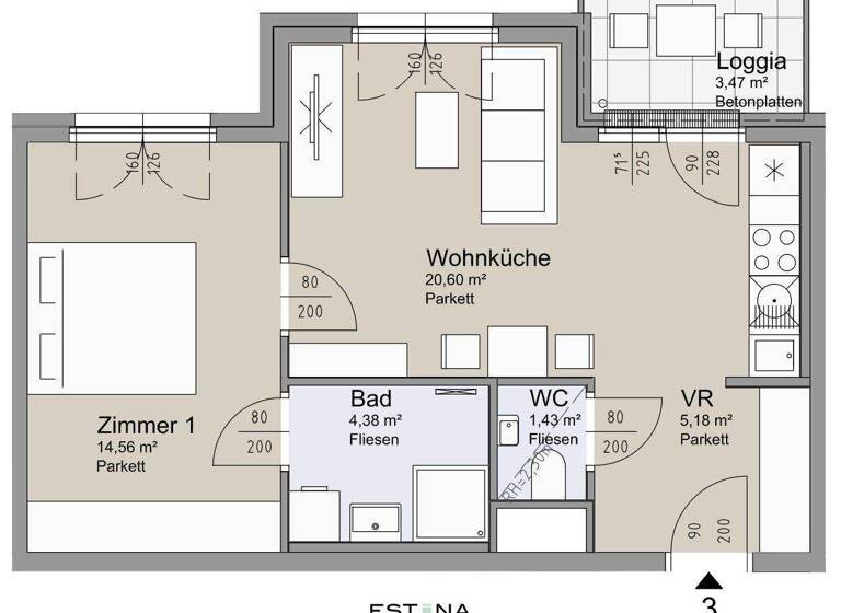 Wohnung zum Kauf - Erstbezug 287.200 € 2 Zimmer 46 m² 1. Geschoss Leystraße Wien 1200