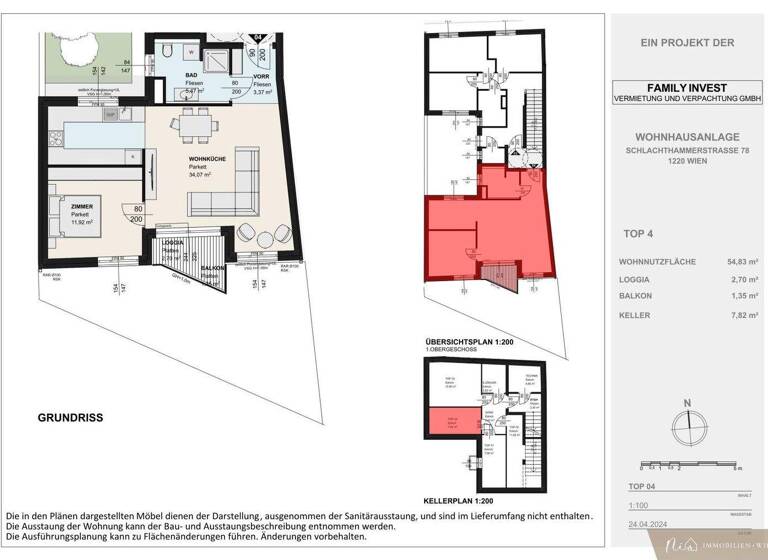 Wohnung zum Kauf - Erstbezug 298.550 € 2,5 Zimmer 54,8 m² 1. Geschoss Wien 1220