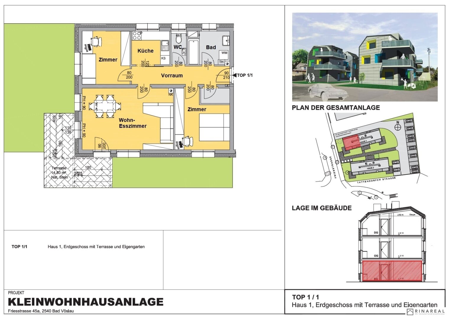 Terrassenwohnung zur Miete 822 € 3 Zimmer 70,4 m²<br/>Wohnfläche EG<br/>Geschoss Bad Vöslau 2540