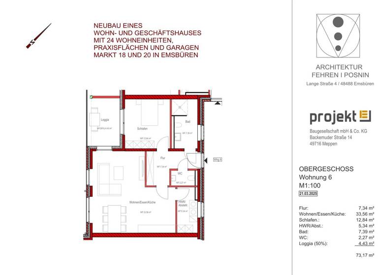 Wohnung zum Kauf - Erstbezug provisionsfrei 317.500 € 2 Zimmer 73 m² 1. Geschoss Emsbüren 48488