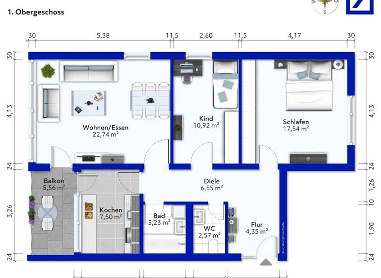 WG-Zimmer zum Kauf 259.500 € 3 Zimmer 75,8 m² 1. Geschoss Möglingen 71696