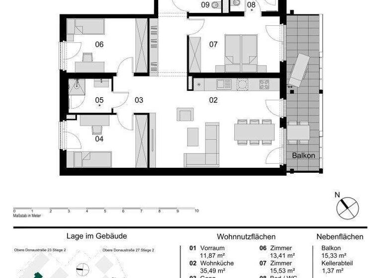 Wohnung zum Kauf - Erstbezug 933.000 € 4 Zimmer 107,8 m² 2. Geschoss Obere Donaustraße 23 Wien 1020