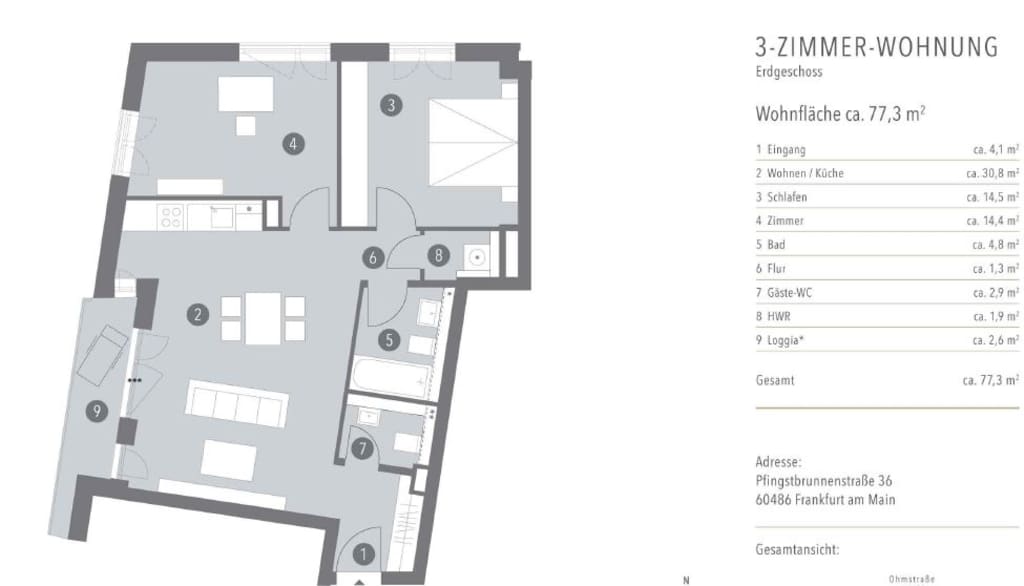 Wohnung zur Miete Wohnen auf Zeit 2.100 € 4 Zimmer 80 m²<br/>Wohnfläche ab sofort<br/>Verfügbarkeit Pfingstbrunnenstraße Bockenheim Frankfurt am Main 60486