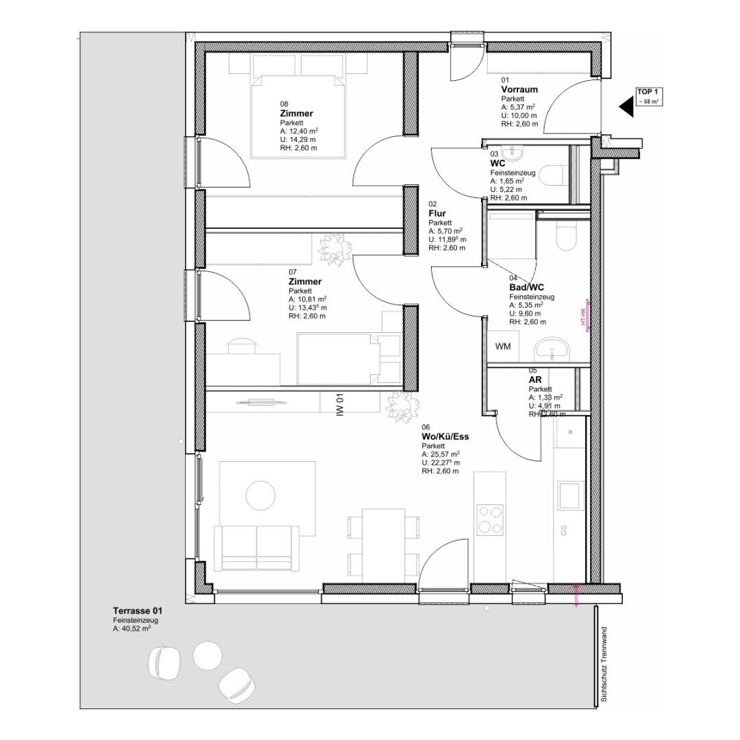 Wohnung zum Kauf provisionsfrei 391.980 € 3 Zimmer 68,6 m²<br/>Wohnfläche EG<br/>Geschoss Andritz Graz 8045