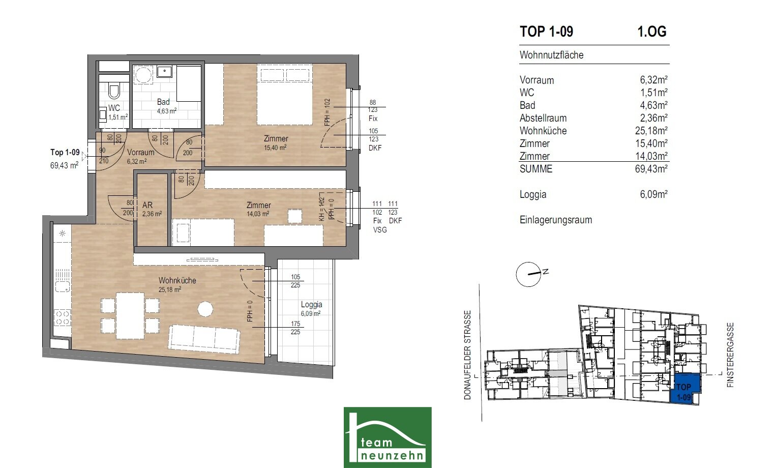 Wohnung zum Kauf provisionsfrei 429.000 € 3 Zimmer 69 m²<br/>Wohnfläche 1.<br/>Geschoss Donaufelder Straße 205 Wien 1220