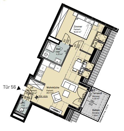 Wohnung zur Miete 879 € 2 Zimmer 55,3 m²<br/>Wohnfläche Wien 1210