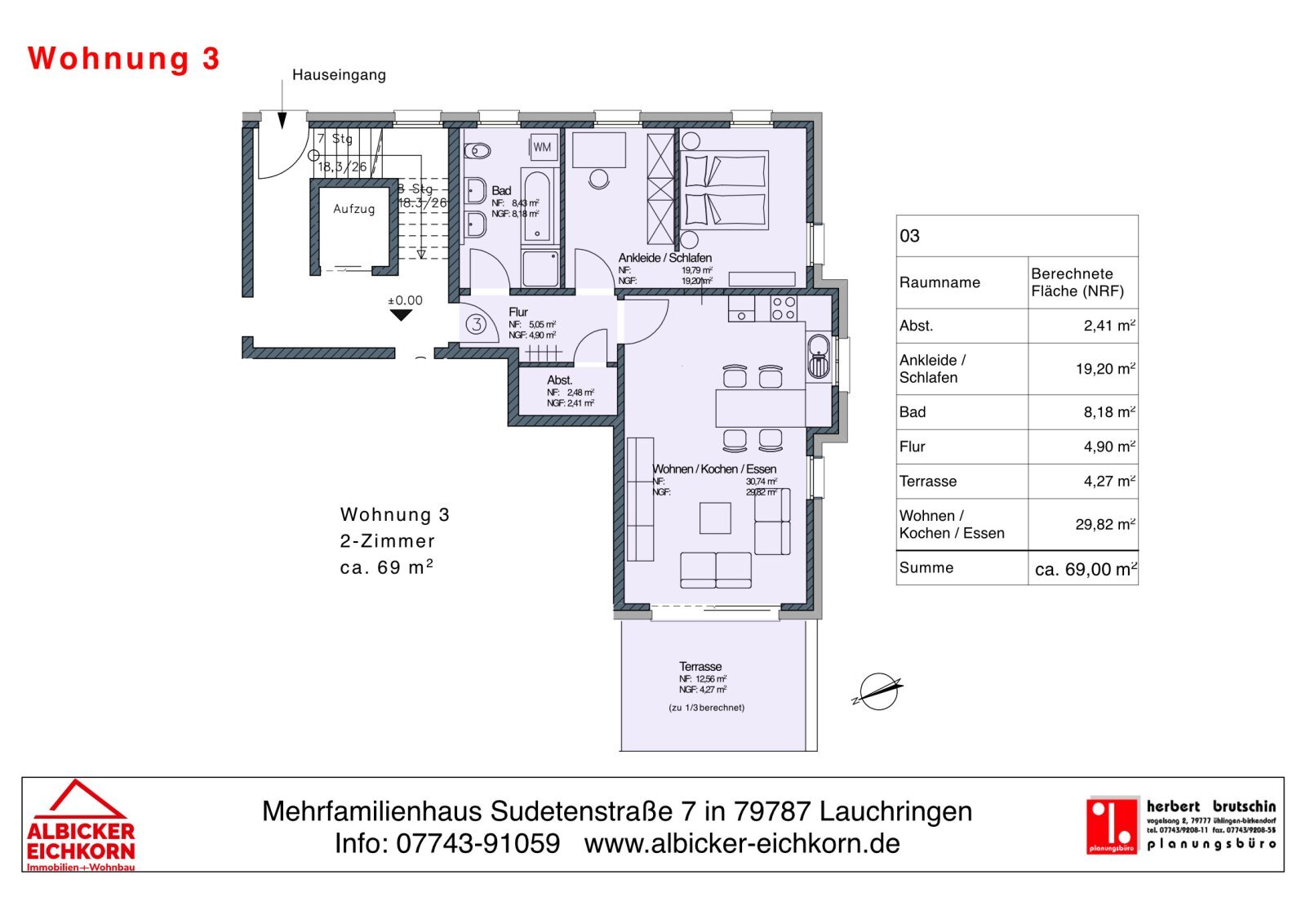 Wohnung zum Kauf provisionsfrei 301.000 € 2 Zimmer 69 m²<br/>Wohnfläche Sudetenstraße 7 Unterlauchringen Unterlauchringen 79787