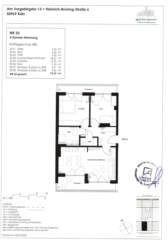 Wohnung zum Kauf provisionsfrei 547.900 € 3 Zimmer 73,3 m²<br/>Wohnfläche 4.<br/>Geschoss Heinrich-Bruening-Straße 6 Zollstock Köln 50969