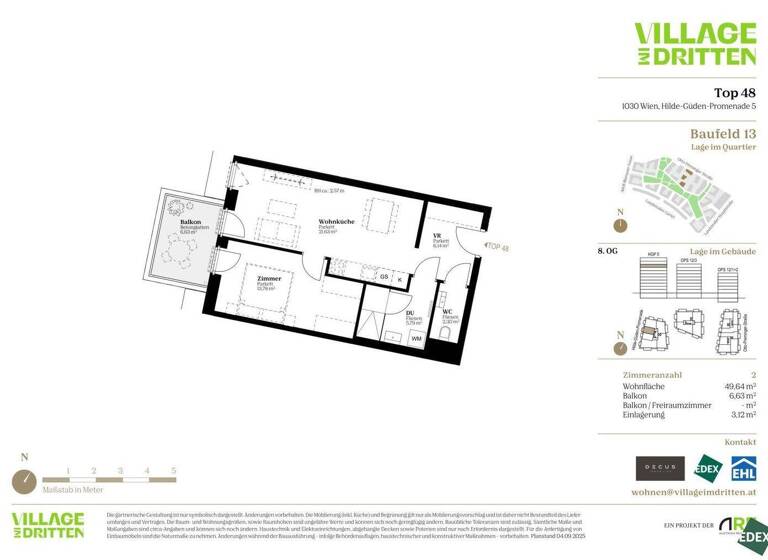 Terrassenwohnung zum Kauf - Erstbezug 443.000 € 2 Zimmer 49,6 m² 8. Geschoss Otto-Preminger-Straße Wien 1030