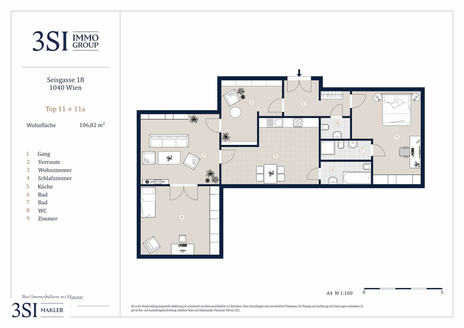 Wohnung zum Kauf 650.000 € 4 Zimmer 108,8 m²<br/>Wohnfläche 2.<br/>Geschoss Seisgasse 18 Wien 1040