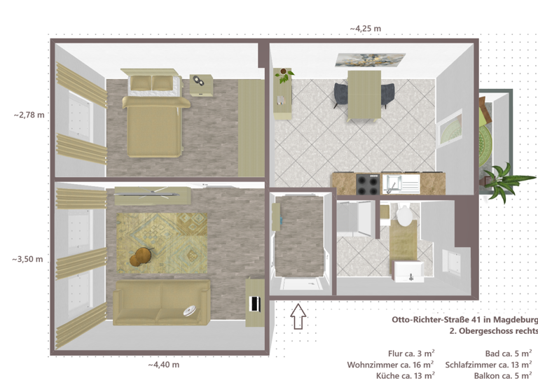 Wohnung zur Miete 452 € 2 Zimmer 53 m² 2. Geschoss frei ab sofort Otto-Richter-Straße 41 Sudenburg Magdeburg 39116