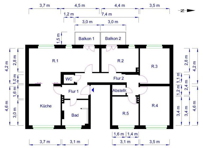 Wohnung zur Miete 1.336 € 5 Zimmer 127,2 m² 1. Geschoss Erxleber Str. 4 Stadtfeld West Magdeburg 39110