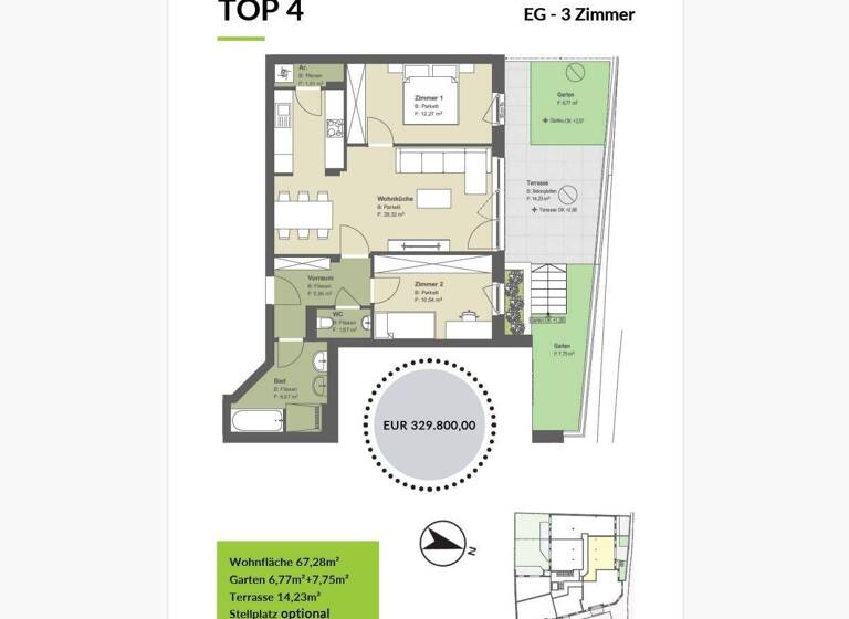 Wohnung zum Kauf provisionsfrei 329.800 € 3 Zimmer 67,3 m² Hauptstraße 89 Kritzendorf 3420