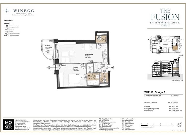 Wohnung zum Kauf - Erstbezug 590.000 € 2 Zimmer 51 m² 2. Geschoss Kettenbrückengasse 22 Wien 1040