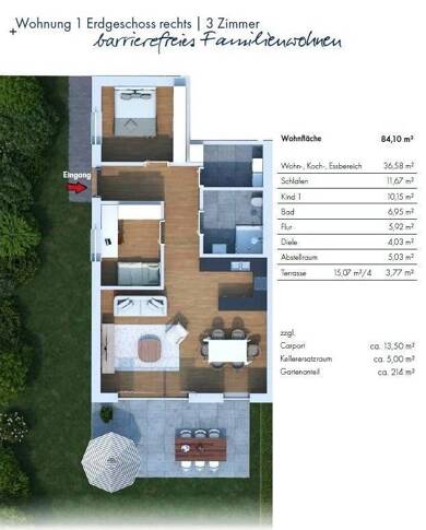 Terrassenwohnung zum Kauf provisionsfrei 368.000 € 3 Zimmer 84 m² EG Neustadt Neustadt a.d.Waldnaab 92660