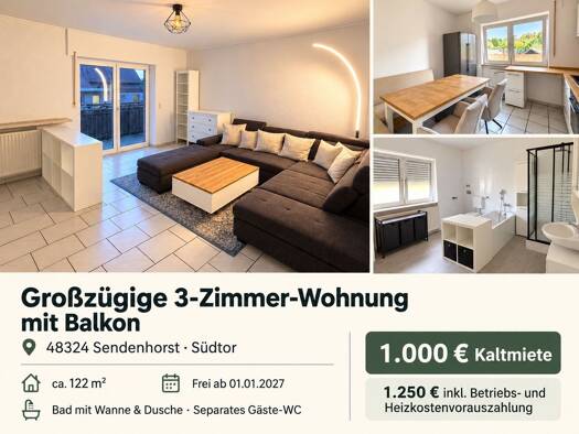 Wohnung zur Miete 1.000 € 3 Zimmer 122 m² frei ab 01.01.2027 Sendenhorst Sendenhorst 48324