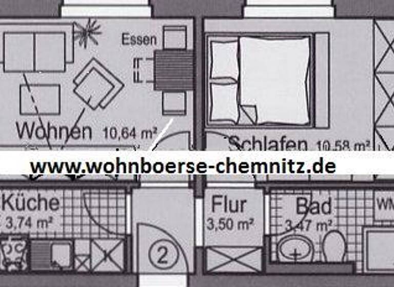 Wohnung zur Miete 190 € 2 Zimmer 37,7 m² 1. Geschoss frei ab sofort Heimgarten 106  we 23 Adelsberg Chemnitz 09127