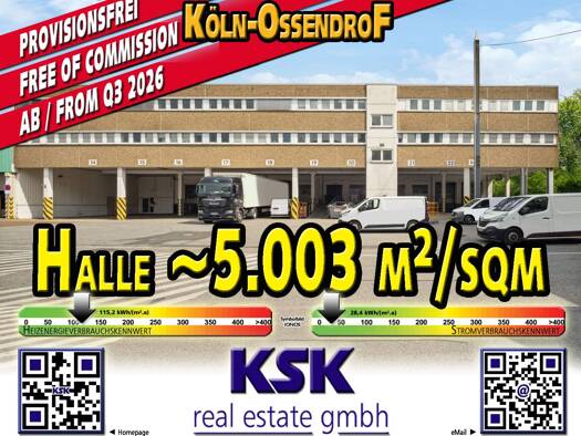 Lagerhalle zur Miete provisionsfrei 5.003 m² Lagerfläche Ossendorf Köln 50827