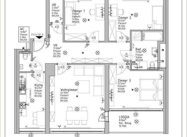 Wohnung zur Miete 1.490 € 4 Zimmer 104,2 m² 7. Geschoss Arsenal 7 Wien 1030