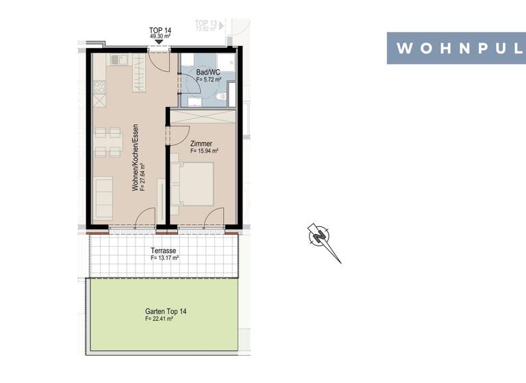 Terrassenwohnung zum Kauf - Neubau provisionsfrei 349.899 € 2 Zimmer 49,3 m² Huebe 43 Oberperfuss 6173