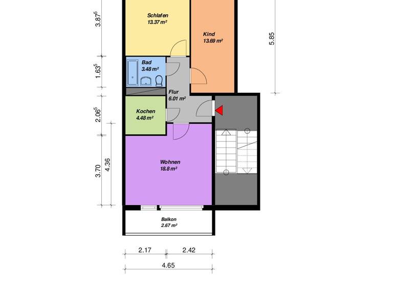 Wohnung zur Miete nur mit Wohnberechtigungsschein 376 € 3 Zimmer 62,8 m² 3. Geschoss Birkenstr. 6 Lindenberg Neubrandenburg 17033