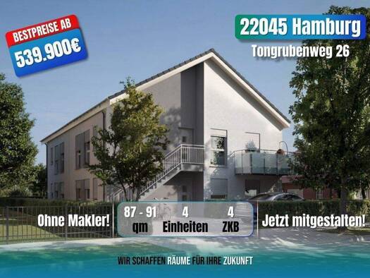 Terrassenwohnung zum Kauf provisionsfrei 549.900 € 4 Zimmer 91 m² frei ab 30.09.2027 Tongrubenweg 26 Tonndorf Wandsbek 22045