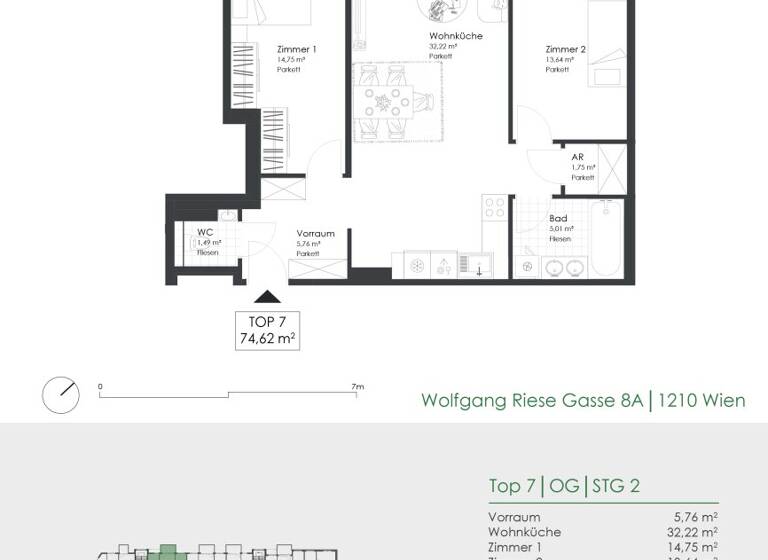 Wohnung zum Kauf - Erstbezug provisionsfrei 449.000 € 3 Zimmer 74,6 m² 1. Geschoss Wolfgang-Riese-Gasse 8A Wien 1210