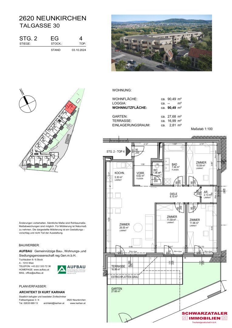 Wohnung zur Miete 1.112 € 4 Zimmer 90,5 m²<br/>Wohnfläche EG<br/>Geschoss 01.03.2025<br/>Verfügbarkeit Talgasse 30 Neunkirchen 2620