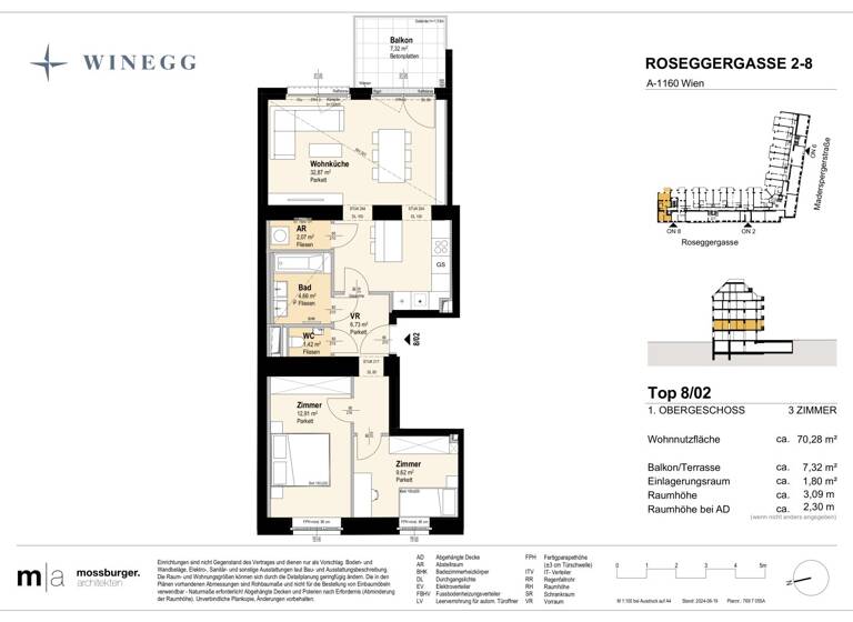 Wohnung zum Kauf - Erstbezug 419.200 € 3 Zimmer 70,3 m² 1. Geschoss Roseggergasse 2-8 Wien 1160