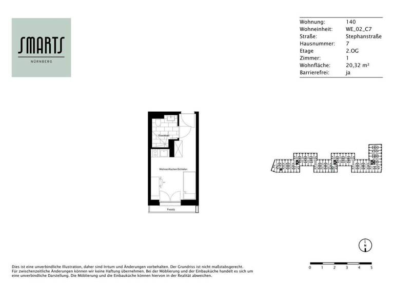 Studio zur Miete 500 € 1 Zimmer 20,3 m² 2. Geschoss frei ab 16.05.2026 Stephanstraße 7 St Peter Nürnberg 90478