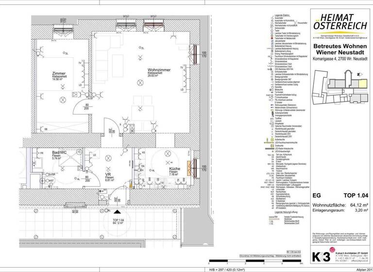 Wohnung zur Miete 879 € 2 Zimmer 64,1 m² EG frei ab 01.05.2026 Komarigasse 4 Wiener Neustadt 2700