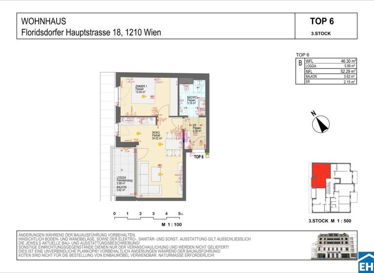 Wohnung zur Miete - Erstbezug 749 € 2 Zimmer 46,3 m² 3. Geschoss frei ab 01.05.2026 Wien 1210