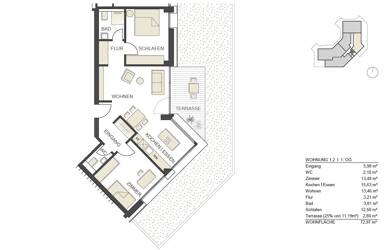 Wohnung zur Miete 960 € 2,5 Zimmer 73 m² frei ab 01.10.2025 Murg Murg 79730