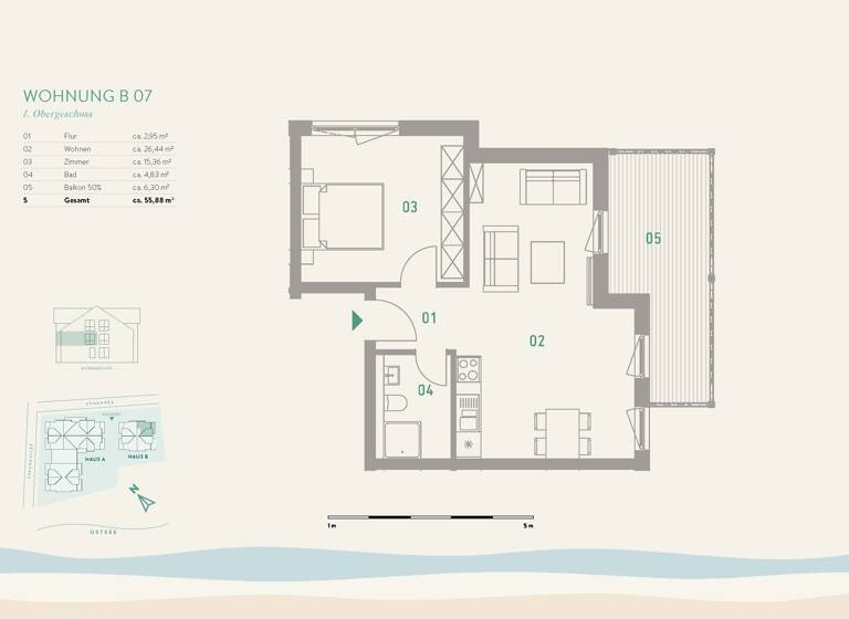 Wohnung zum Kauf provisionsfrei 460.000 € 2 Zimmer 55,9 m²<br/>Wohnfläche Pelzerhaken Neustadt in Holstein 23730