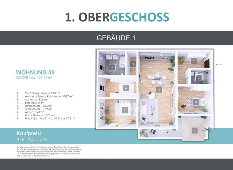 Wohnung zum Kauf - Erstbezug provisionsfrei 448.100 € 3,5 Zimmer 107,5 m² St Arnual Saarbrücken 66119