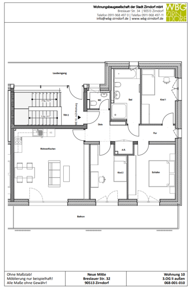 Wohnung zur Miete 1.403 € 4 Zimmer 100,2 m² 3. Geschoss frei ab 01.12.2024 Breslauer Str. 32 Zirndorf Zirndorf 90513