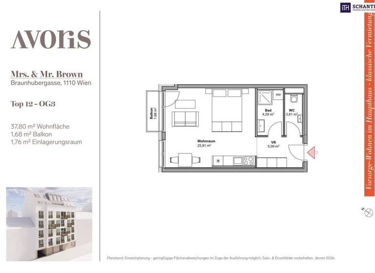 Studio zum Kauf - Erstbezug provisionsfrei 207.000 € 1 Zimmer 37,8 m² 3. Geschoss Braunhubergasse Wien 1110