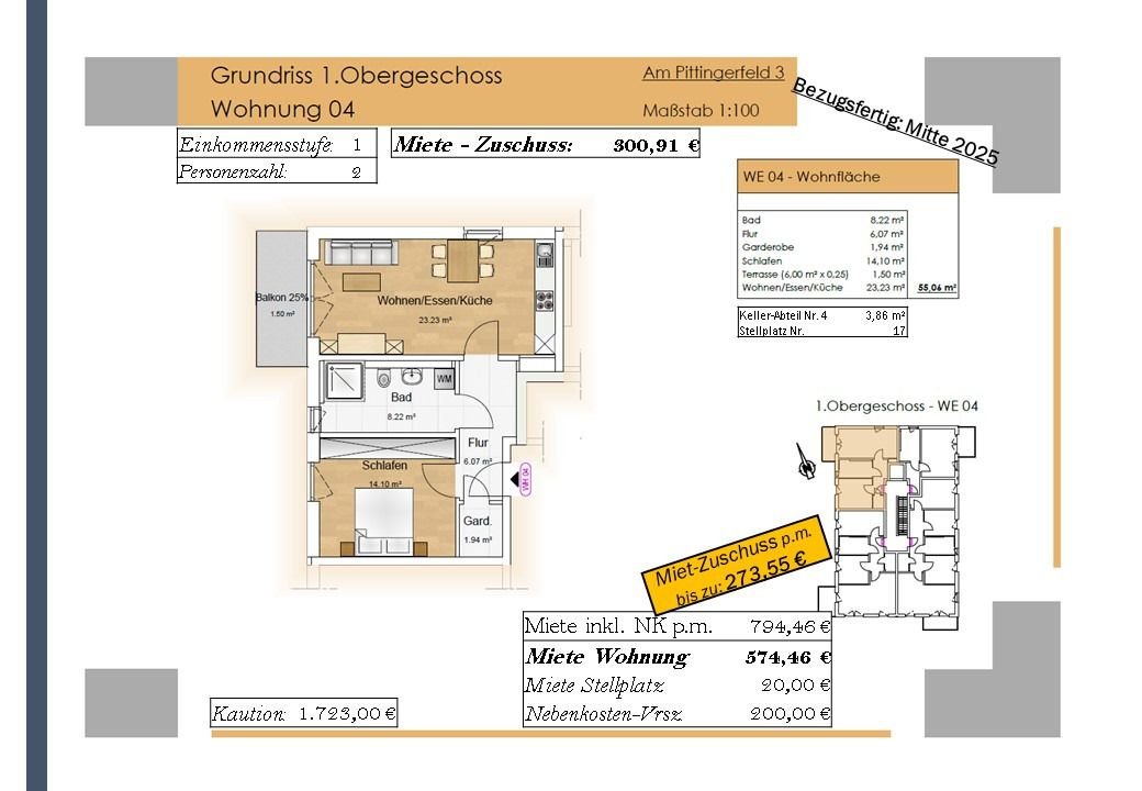 Wohnung zur Miete 301 € 2 Zimmer 55,1 m²<br/>Wohnfläche 1.<br/>Geschoss Am Pittingerfeld 3 Wörth Wörth an der Donau 93086