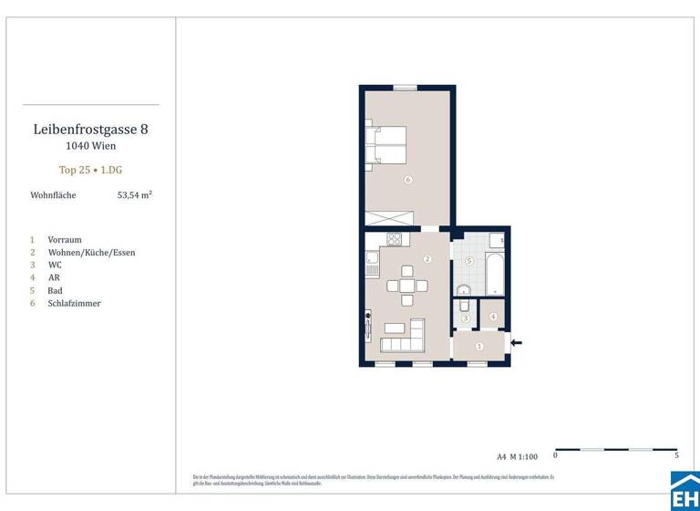 Wohnung zum Kauf 383.000 € 2 Zimmer 53,5 m² 5. Geschoss Leibenfrostgasse Wien 1040