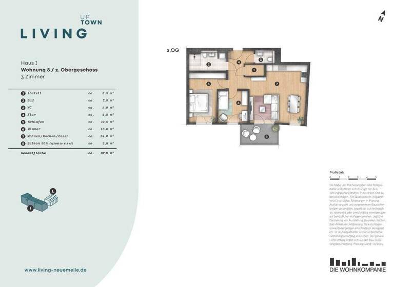 Wohnung zum Kauf - Erstbezug provisionsfrei 450.000 € 3 Zimmer 87,5 m² 2. Geschoss St. Lorenz Süd Lübeck 23558