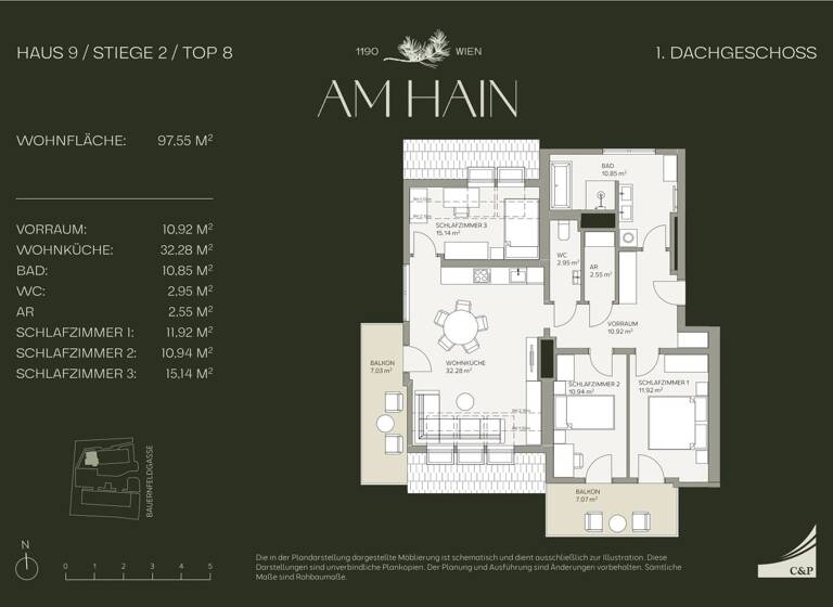 Wohnung zum Kauf - Erstbezug 1.075.000 € 4 Zimmer 97,6 m² 3. Geschoss Bauernfeldgasse Wien 1190
