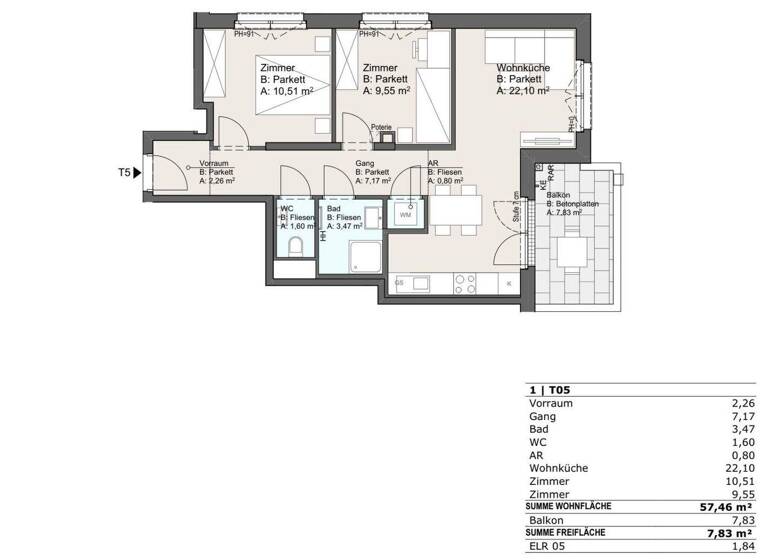 Wohnung zum Kauf - Erstbezug 358.680 € 3 Zimmer 57,5 m² Wien 1220