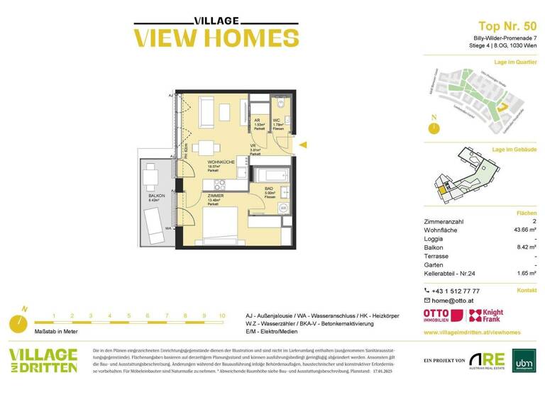 Wohnung zum Kauf - Erstbezug 422.000 € 2 Zimmer 43,7 m² 8. Geschoss Wien 1030